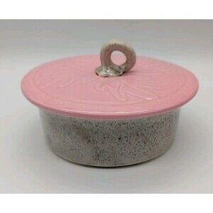 Vtg Hoening California dip Bowl Leaf Lid Pumpkin Stem Handle Pink Speckled